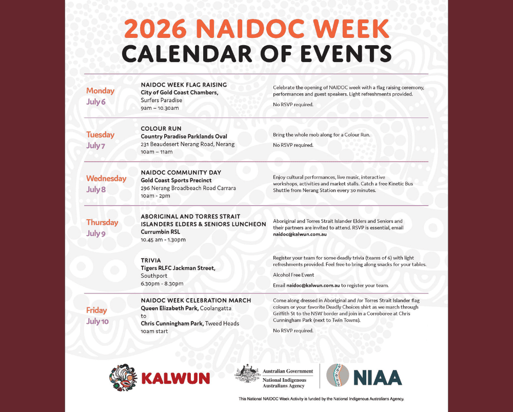 Gold Coast NAIDOC Week 2026 events being organised by Kalwun.